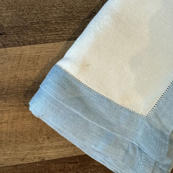 Vintage Handmade White Blue Trim Rectangle Tablecloth Six Napkin Set - Picture 5 of 5